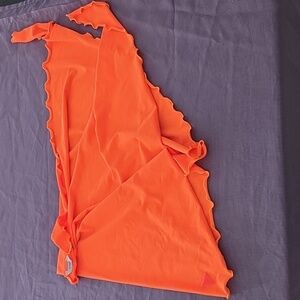 "GUESS BEACH" Orange Lettuce-Edge Short Sarong